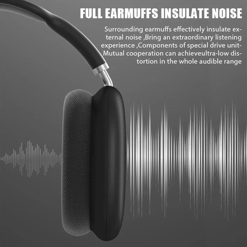 New P9 Wireless Bluetooth Headphones Noise Cancelling with Microphone Pods Over Ear Sports Gaming Headset for Apple IPhone