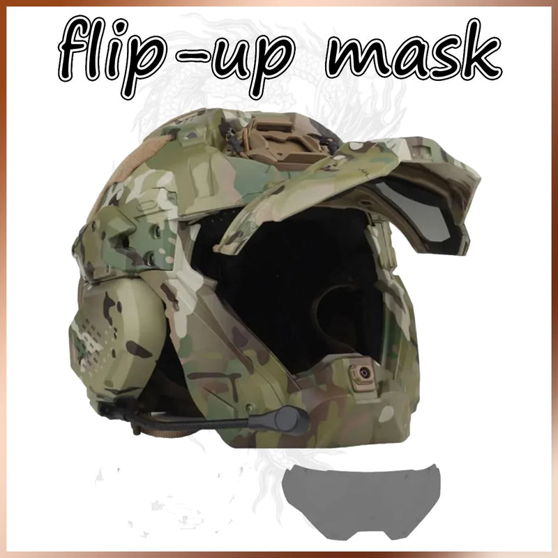 All-in-One Built-in Detachable Airsoft Helmet Tactical Headset Anti-Fog Fan Shade Sliding Goggles Helmet Outdoor CS Hunting Gear