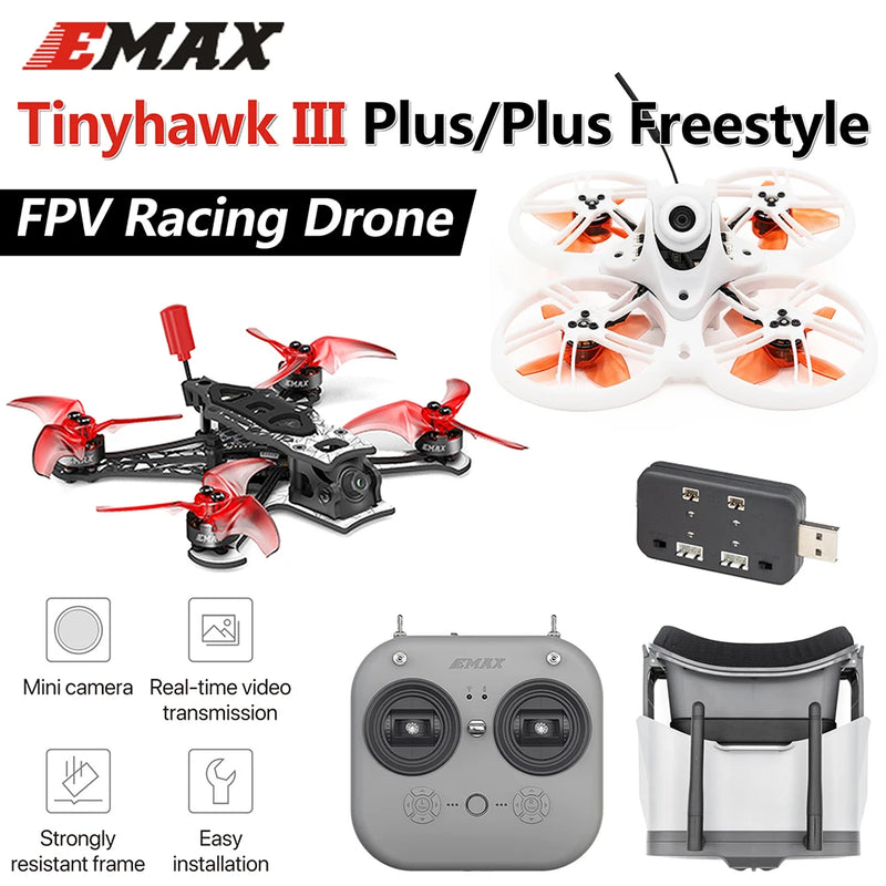 EMAX Tinyhawk III Plus/Plus Freestyle FPV Racing Drone Kit RTF BNF 1/2S 2.4GHz ELRS with E8 Transmitter Analog/HD Zero