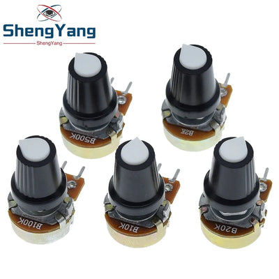 5Set  WH148 1K 10K 20K 50K 100K 500K Ohm 15mm 3 Pin Linear Taper Rotary Potentiometer Resistor for Arduino with AG2 White Cap