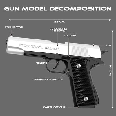 New.All Black M1911 Colt Toy Gunman Gun, Soft Bullet Shell, Catapult Blaster, Manual Air Gun Launcher, Boys Shooting Game 14+y