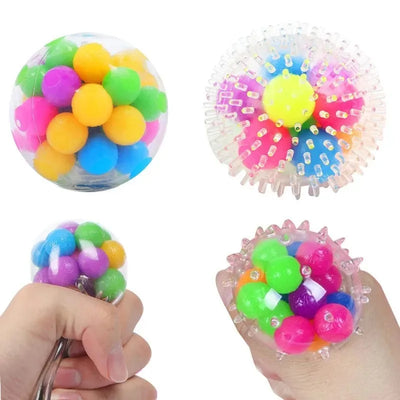 Rainbow Pressure Ball Fidget Sensory Toy DNA Color Beads Stress Relief Ball TPR Soft Glue PU Elastic Moon Ball Squeeze Kids Gift