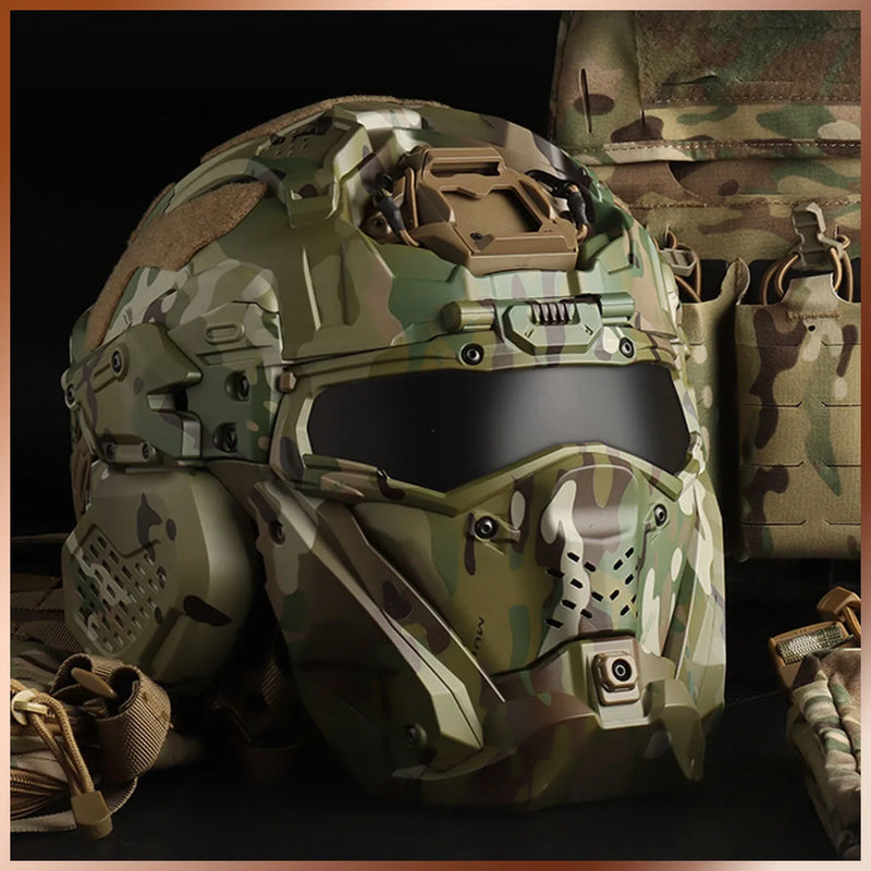 All-in-One Built-in Detachable Airsoft Helmet Tactical Headset Anti-Fog Fan Shade Sliding Goggles Helmet Outdoor CS Hunting Gear