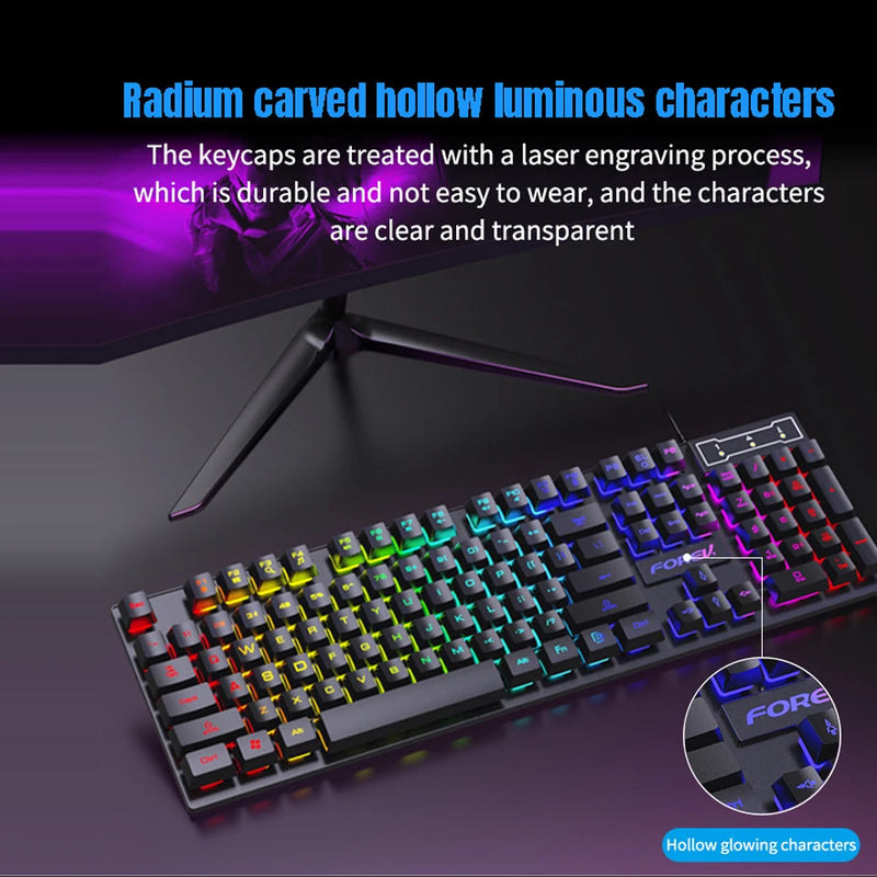 104 Keys Mechanical Keyboard Wired Gaming Keyboard for Laptop Desktop Ergonomics RGB Backlit LED Keycaps PC Accessories