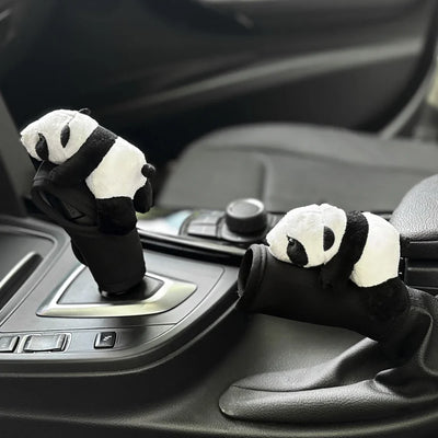 1pc Cute Cartoon Panda Car Gear Shift Cover Soft Plush Auto Shifter Hand Brake Case Toy Bear Car Accessories Interior Decoration