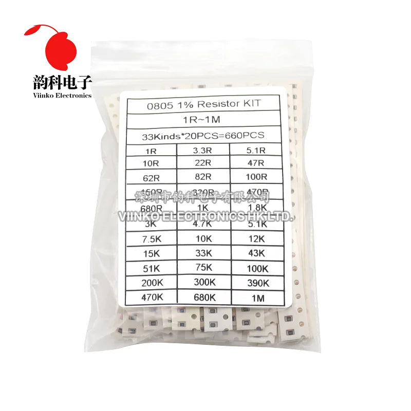 1206 0805 0603 0402 0201 SMD Resistor Sample Assorted Kit 1Ohm-1M ohm 1% 33valuesX 20pcs=660pcs