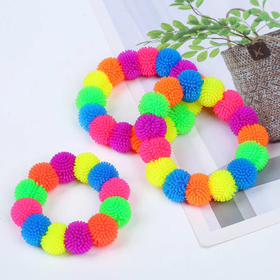 12pcs Multicolor Spiky Hedge Ball Bracelet Wristband Novelty Fidget Toys Squeeze Squishy Sensory Stress Relief Antistress Toy