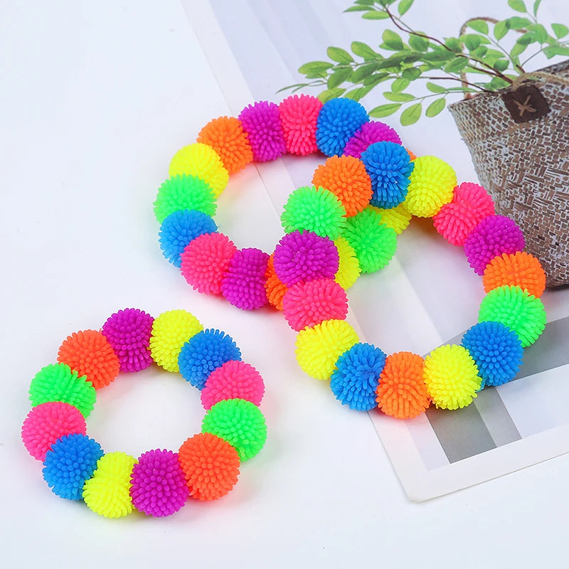 12pcs Multicolor Spiky Hedge Ball Bracelet Wristband Novelty Fidget Toys Squeeze Squishy Sensory Stress Relief Antistress Toy