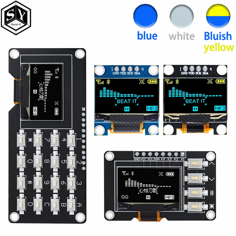 product 0.96 inch OLED IIC White/YELLOW BLUE/BLUE 12864 OLED Display with 4x4 key I2C SSD1315 LCD Screen Board for Arduino