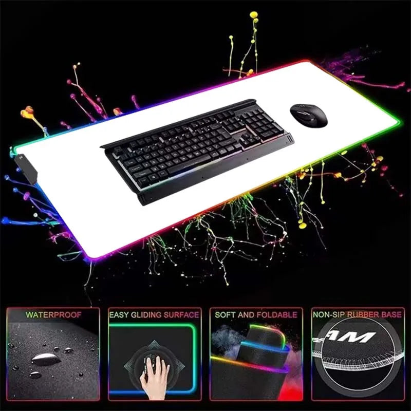 White RGB Gaming Mouse Pad LED Mousepad Game Accessories Backlit Desk Mat Large Computer Keyboard Mice Mat Luminous XXL Mausepad