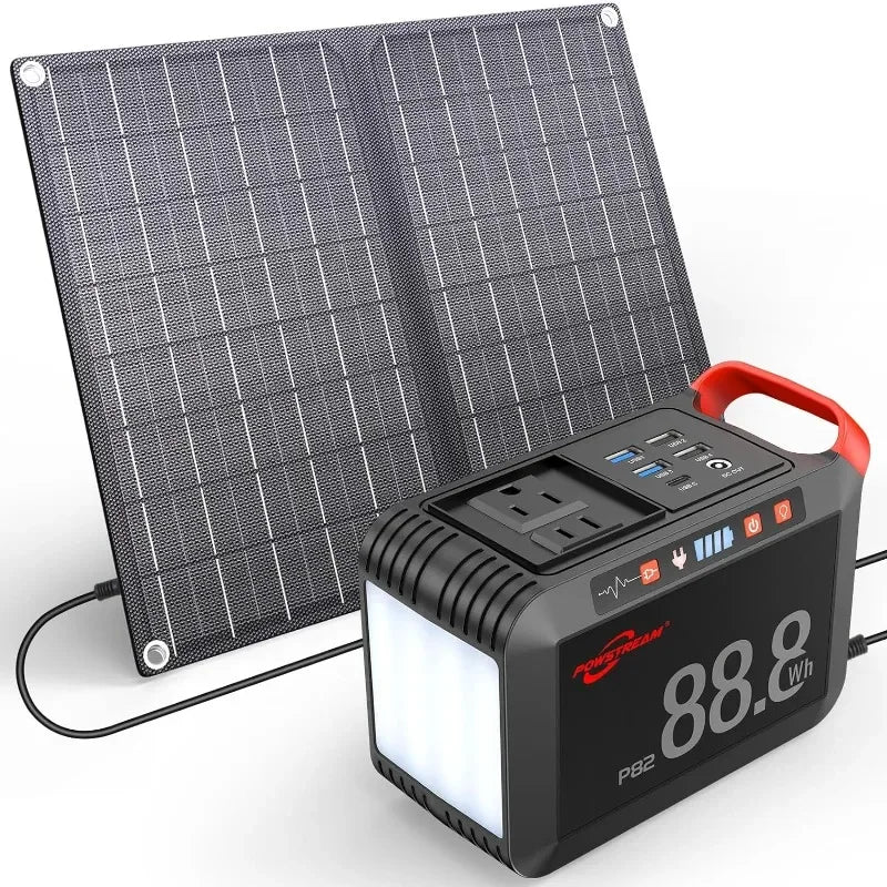 POWSTREAM-Solar-Generator-88.8Wh-Portable-Power-Station-with-Solar-Panel-Included - Lithium Ion Battery Power Bank