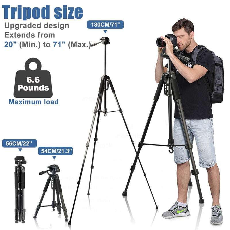 Camera Tripod with Phone Holder Bluetooth Carry Bag Aluminum 180cm Mobile Phone Tripod for Photography Nikon DSLR DSLR Ipad