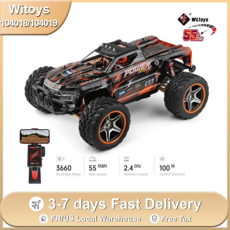 WLtoys 104018 104019 4WD Rc Car 1/10 2.4G Off Road Remote Racing Trucks 55KM/H Brushless Motor Drift Control Cars Toys for Kids