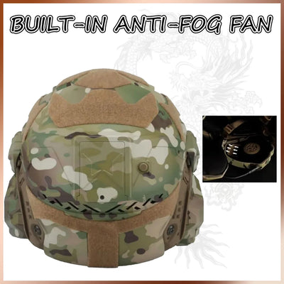 All-in-One Built-in Detachable Airsoft Helmet Tactical Headset Anti-Fog Fan Shade Sliding Goggles Helmet Outdoor CS Hunting Gear