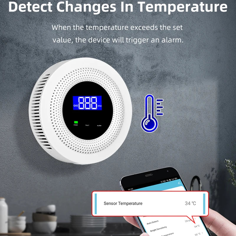 SMARSECUR Tuya WiFi Natural Gas Leakage Sensor Combustible Smart LPG Gas Leakage Detector Smart Life Security Protection Alarm