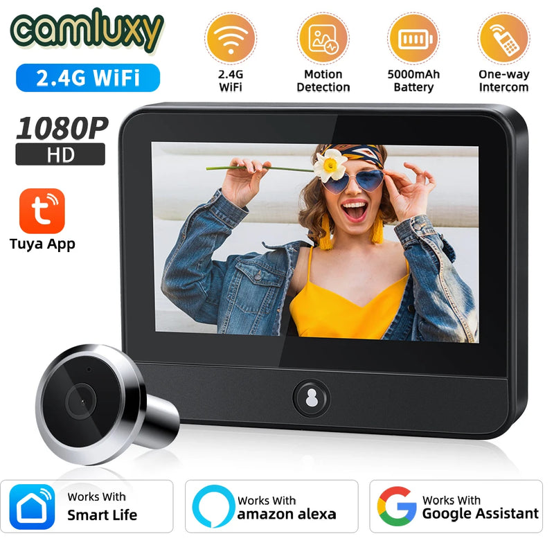 Camluxy Tuya 1080P WiFi 4.3 Inch Digital Door Camera Automatic Sensing Door Eye Camera PIR Motion Alarm Home Security-protection