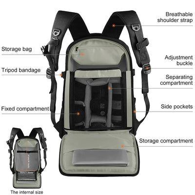 Camera Backpack Outdoor Portable Waterproof Photography Backpack Suitable for SONY, Canon, Nikon, Lens, Universal Joint, Drone