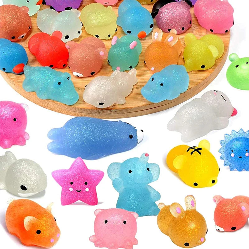 Kawaii Squishy Fidget Toys Mochi Glitter Animal Squeeze Sensory Stress Relief ADHD Autism Anxiety Therapy Kids Party Favors