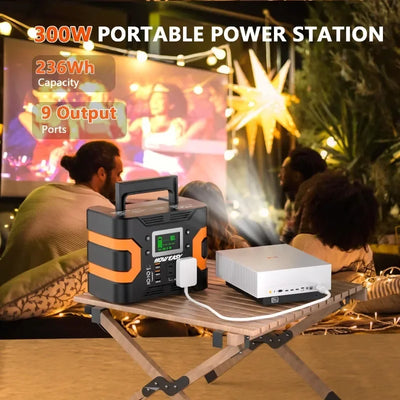 HOWEASY Portable Power Station, 300W Peak 350W Solar Generator, 236Wh Backup Lithium Battery with 110V/300W AC Outlet and LED