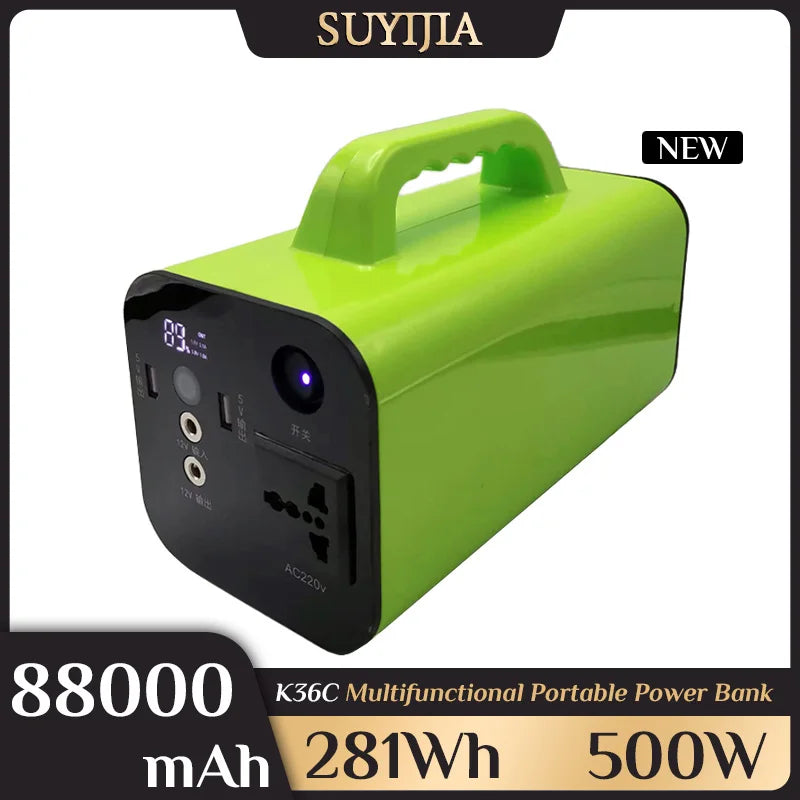 K36C Power Bank Portable 500W 281Wh 88000mAh 220V Power Station Solar Generator Outdoor Camping Camping Emergency Power Supply