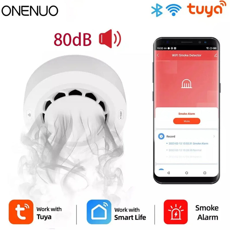 ONENUO Tuya WiFi Smoke Detector Photoelectric Sensor Fire Alarm Home Kitchen Security System Work With Smart Life APP