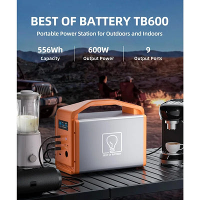 Portable Power Station, LiFePO4 Solar Generator, 2*600W (Peak 1200W) AC Power Sockets, 100W USB-C, 556Wh